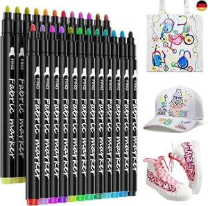 LUZOON 24 Farben Textilstifte Textilmarker Waschmaschinenfest Stoffmalstifte - Bild 1 von 7