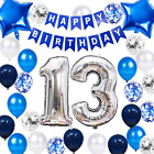 13Th Birthday Party Decoration for Boys, Happy Birthday Banner Blue Number 13 Bi