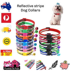 Dog Puppy Pet Collar Reflective Adjustable Nylon pink blue red black green - Picture 1 of 21