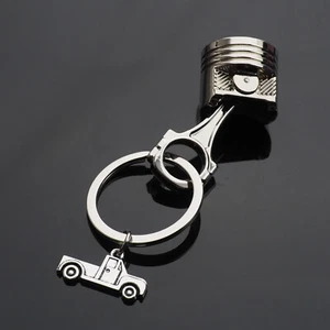 Piston Keychain Engine Connecting Rod Metal Keyring Key Chain Truck Charm Chrome - Picture 1 of 12