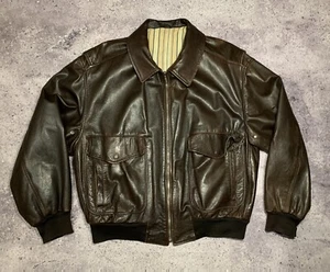 Hugo Boss Vintage Mens Brown Zip Leather Bomber Jacket Size 52 (L) - Picture 1 of 23