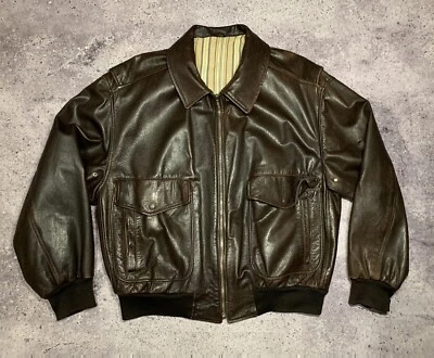 Hugo Boss Vintage Mens Brown Zip Leather Bomber Jacket Size 52 (L) - Image 1 of 4