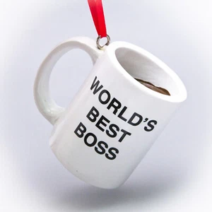 The Office WORLD'S BEST BOSS Wooden Coffee Mug Christmas Ornament Michael Scott - Picture 1 of 12