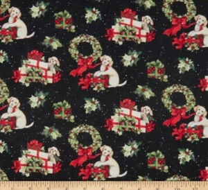 Spring Creative - Christmas Holly Gifts Quilting Fabric with Dogs 🐕  - Picture 1 of 3