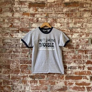 Women’s Vintage Ringer Tee I Don’t Look For Trouble Small/medium - Picture 1 of 5
