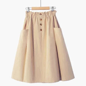 Women's Casual High Waist Front Button Pleated A-Line Midi Skirt with Pocket - Picture 1 of 19
