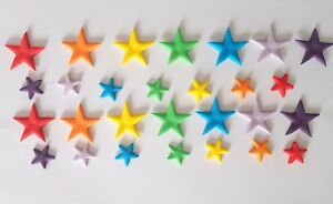Stars, 20 Rainbow assortment of sizes, can be any colours star Cake Decorations 