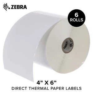 ZEBRA 4x6" Direct Thermal Paper Label Z-Perform 2000D 1" Core 6 rolls 10031643SP - Picture 1 of 7