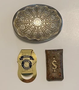 Vintage Belt Buckle Money Clips Sheriff Money Clip Magnetic Holder LOT - Picture 1 of 18