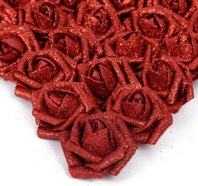 IPOPU Red Roses Artificial Flowers, 25pcs Foam Glitter Fake  - Image 1 of 4