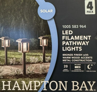 4-Pack Hampton Bay Solar LED Path Lights - Bronze - NEW - Image 1 of 4