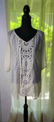Rue 21 Sheer Lace Ivory Peasant Blouse 3/4 Sleeve Women's Small, Boho  - Image 1 of 4