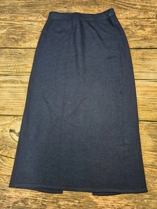 VTG St. John Basics Womens 10 Navy Blue Straight Pencil Skirt Midi Pull On Slit - Picture 1 of 8