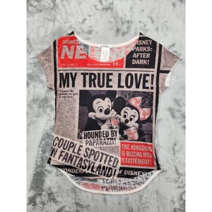 Vintage 90s Disney Parks Micky Minnie True Love Newsprint Tee Size XS Multicolor - Picture 1 of 11