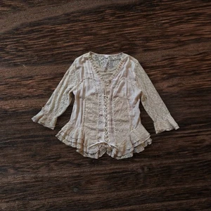Pretty Angel Damen Bluse Seide und Spitze Korsett wie Schößchen, creme, Größe L - Bild 1 von 8