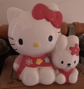 Vintage Sanrio Hello Kitty & Cathy Bunny Ceramic 1976-2001 Money Box Coin Bank - Picture 1 of 3
