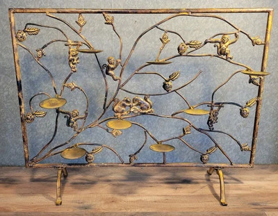 Antiguo Candelabro India Diya Puja Hierro Forjado a Mano Mono 28"x23" En Diwali. Foto 1 de 4