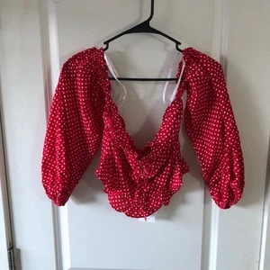 Lovers and Friends Arianna Top size XS NWT's Red Polka Dot $128 Off Shoulder - Picture 1 of 13