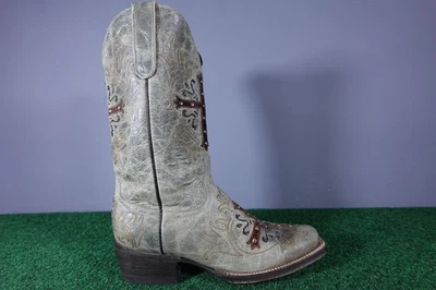 Cavenders Women Cowboy Boots Gray Studded Cross leather - sz 8 B - Image 1 of 4