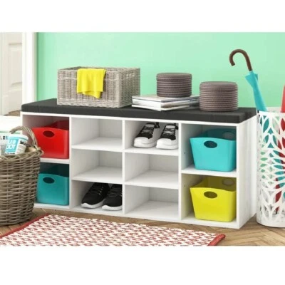 Panca Porta Oggetti Multiuso con Cuscino in Ecopelle 104 x 29.5 H 49cm Bianco - Immagine 1 di 4