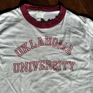 Vintage 1980's Oklahoma Sooners Ringer T Shirt Single Stitch Unisex Medium Small - Picture 1 of 14