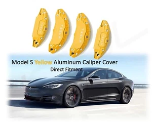 For Tesla Model S Brake Caliper Covers Front & Rear Yellow Aluminum 18-21 (4PCS) - Picture 1 of 10
