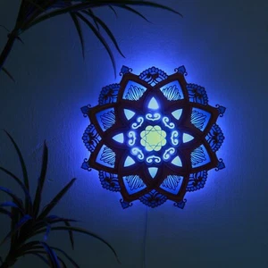 Mandala Night Light, 11.8inch Yoga Room Wooden Mandala LED Wall Lamp Accent Lamp - Picture 1 of 8