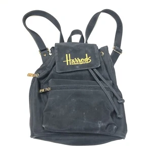 HARRODS Knightsbridge Black Gold NYLON Mini Backpack Knapsack Purse BAG Vintage - Picture 1 of 8