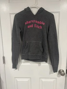 vtg abercrombie and fitch kids Grey Hoodie Pink Size XL 2000s Girls Sweatshirt - Picture 1 of 3