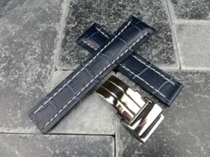 24mm Leather Strap Blue Watch Band Deployment Buckle Set for BREITLING WH - Picture 1 of 6