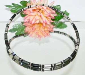 Halskette Halsreif Collier Walzen Alu mehrfarbig schwarz grau silber Strass 299R - Bild 1 von 10