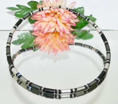 Halskette Halsreif Collier Walzen Alu mehrfarbig schwarz grau silber Strass 299R - Bild 1 von 4