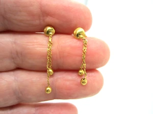 Elegant Sleek 18K & 14K Yellow Gold Italy 1.3 Gram Dangle Bead Pierced Earrings - Picture 1 of 3