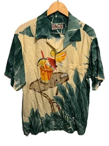 VTG Tori Richard Mens Hawaiian Polo Button down shirt Drinks on a table Large - Picture 1 of 11