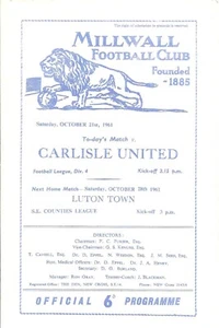 Millwall V Carlisle United 21-10-1961 Fourth Division Match Programme - Picture 1 of 1