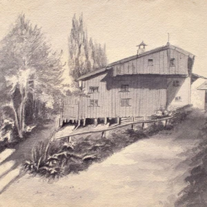 Molino de agua paisaje fluvial granja acuarela original alemana - Imagen 1 de 4