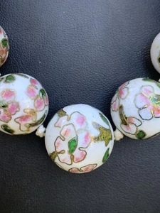 Vintage Chinese Export Cloisonne Graduated Necklace Hand Knotted GOLD 84g F16 - Picture 1 of 15