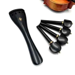 Ebony 4/4 Cello Tailpiece and pegs, Ebony wood Inlay Copper collar Flower - Picture 1 of 3