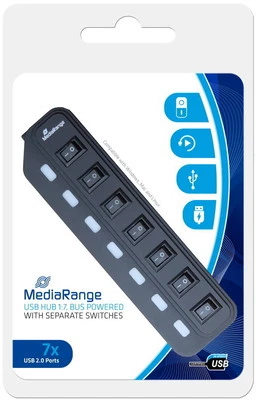 Mediarange USB Hub 1 : 7 USB einzeln schaltbar schwarz - Bild 1 von 3