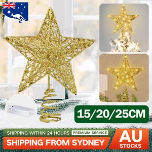 LED Tree Topper Star Christmas Decoration Top Xmas Star Light Up Glitter Gift AU - Picture 1 of 12