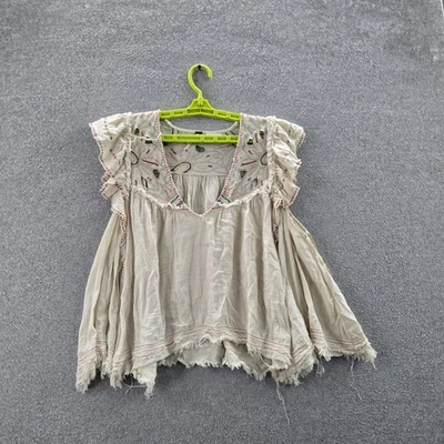 Blusa Mujer Free People L Marfil Floral Haley Bordada Volantes Cuello Redondo Foto 1 de 4