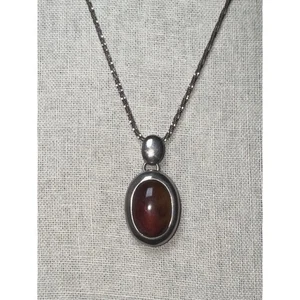 Vintage Sterling Silber 925 Oval Bernstein Anhänger & Kette 22" Nachlass Schmuck - Bild 1 von 10