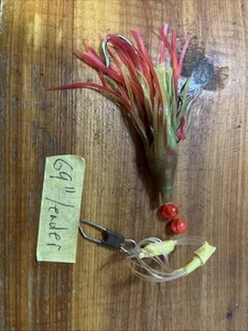Vintage Jig With 69” Long Heavy Leader Red/Green/Orange With Hook - Picture 1 of 9