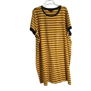 Tommy Hilfiger plus 2x yellow black stripe short sleeve knit Tshirt dress NWT - Picture 1 of 13