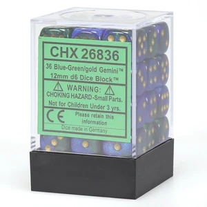CHESSEX GEMINI 12mm JUEGO DE 36 D6 Azul-Verde y DORADO para Warhammer MTG - Imagen 1 de 2