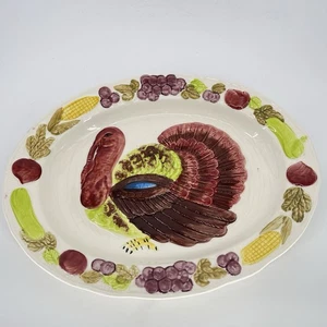 Vintage extra große Thanksgiving Truthahn Platte Tablett handbemalt Keramik Japan - Bild 1 von 10