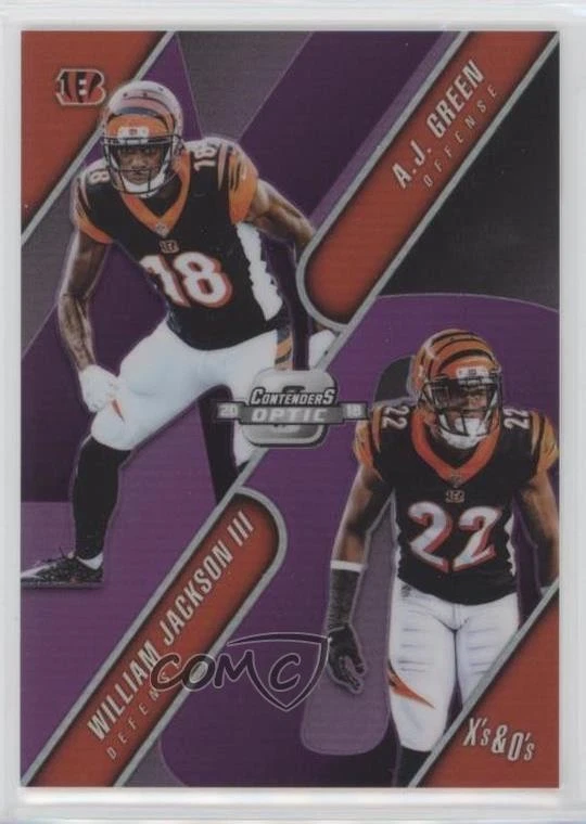 2018 Contenders Optic Xs and Os Purple Prizm /99 William Jackson III AJ Green - Image 1 of 2