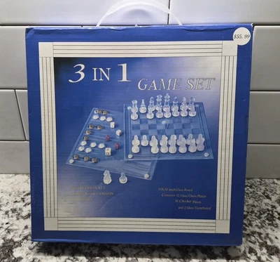 nuevo hermoso juego de ajedrez 3 en 1 de vidrio • Damas • Backgammon MRSP $55.99 Foto 1 de 4