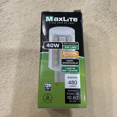 New MaxLite 5G9DLED27 Single 5W White Non-Dim G9 T4 LED Bulb 108073 480 Lumens - Image 1 of 4