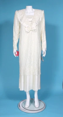 Vestido de novia Jessica McClintock vintage años 80 blanco encaje ribete vela babero talla 6 Foto 1 de 4